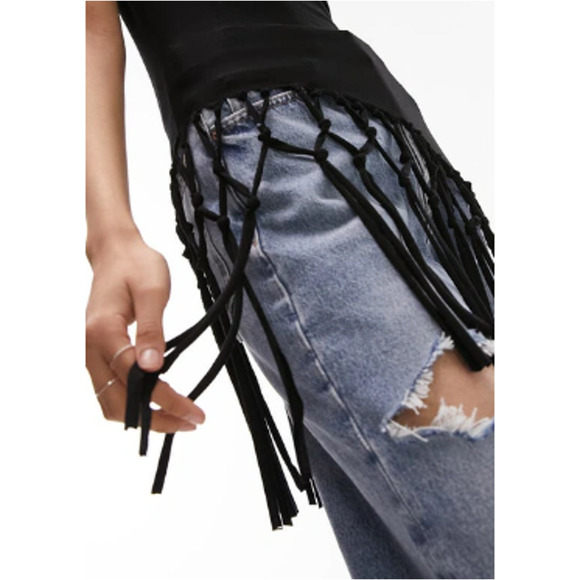 TOPSHOP NORDSTROM ~ Macrame Style Fringe Tank Top 4/6 BoHo Concert S - Picture 6 of 8